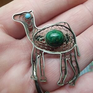 Vintage Sterling Filigree Eliat Stone Camel Brooch, Israel